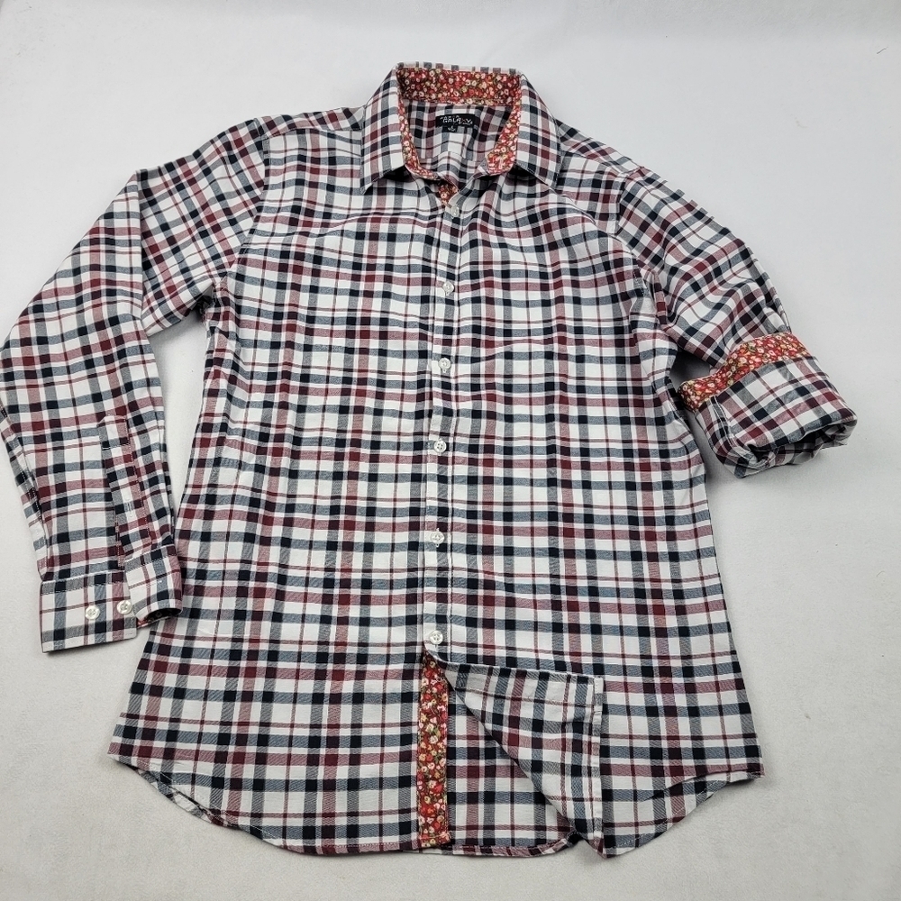 Galaxy By Harvic plaid pop of floral button-down‎ shirt